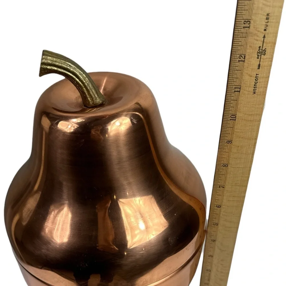 Vintage Copper Pear Ice Bucket Barware Decor with Brass Stem